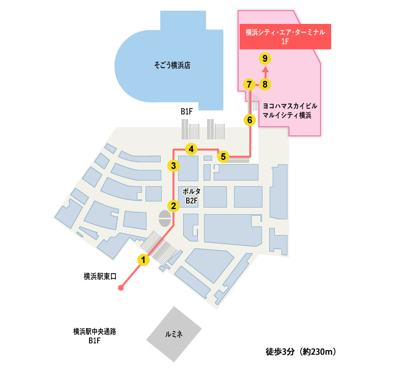 横浜からYCATへのアクセスマップ