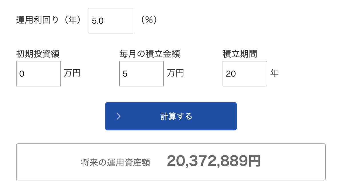 月5万円20年年利5%で積立てたら
